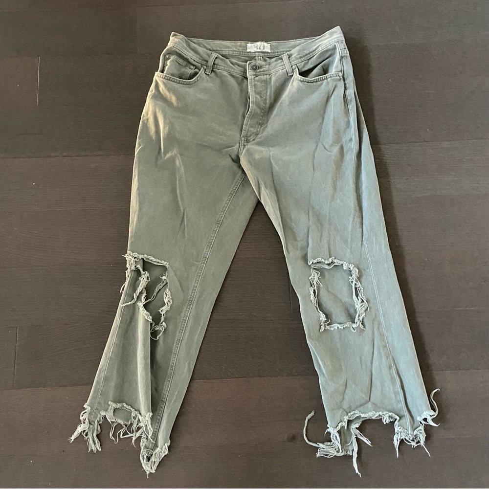 Free People Size 30 Distressed green denim jeans